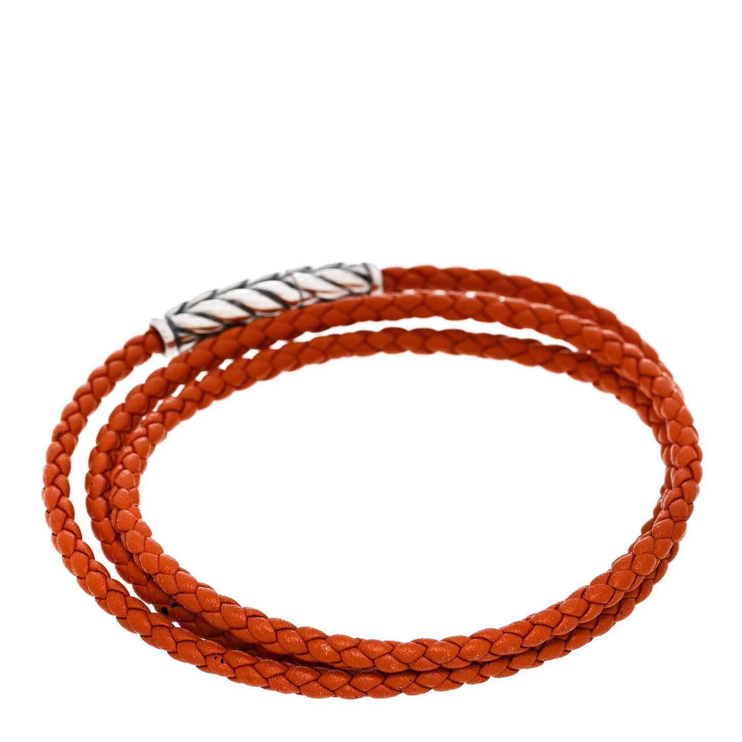 Sterling Silver Leather Mens Chevron Triple-Wrap Bracelet Orange