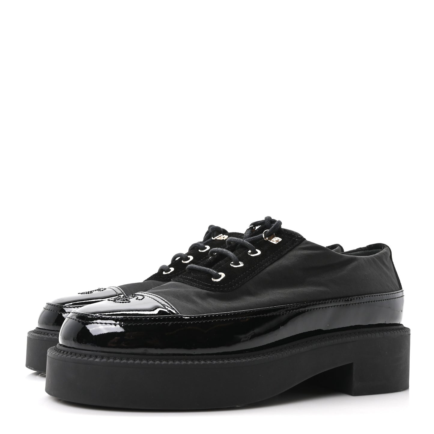 Nylon Suede Patent Calfskin CC Captoe Lace Up Oxfords 39.5 Black