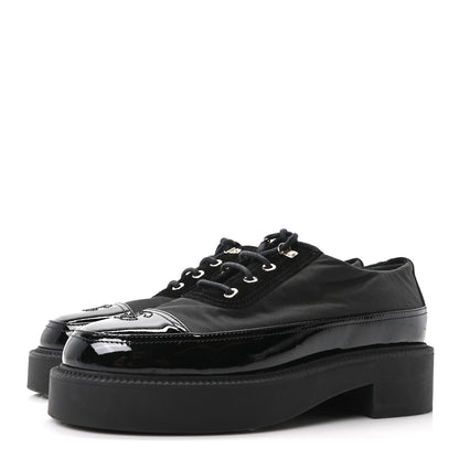Chanel Nylon Suede Patent Calfskin CC Captoe Lace Up Oxfords 39.5 Black 4 of 10