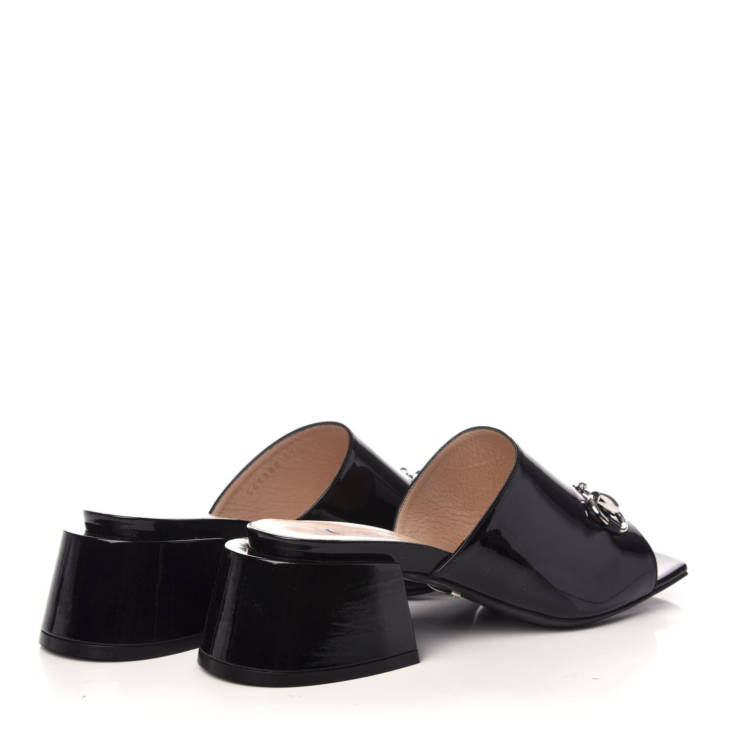 Gucci Patent Lexi Horsebit Mid-Heel Slide Sandals 37.5 Black 4 of 7