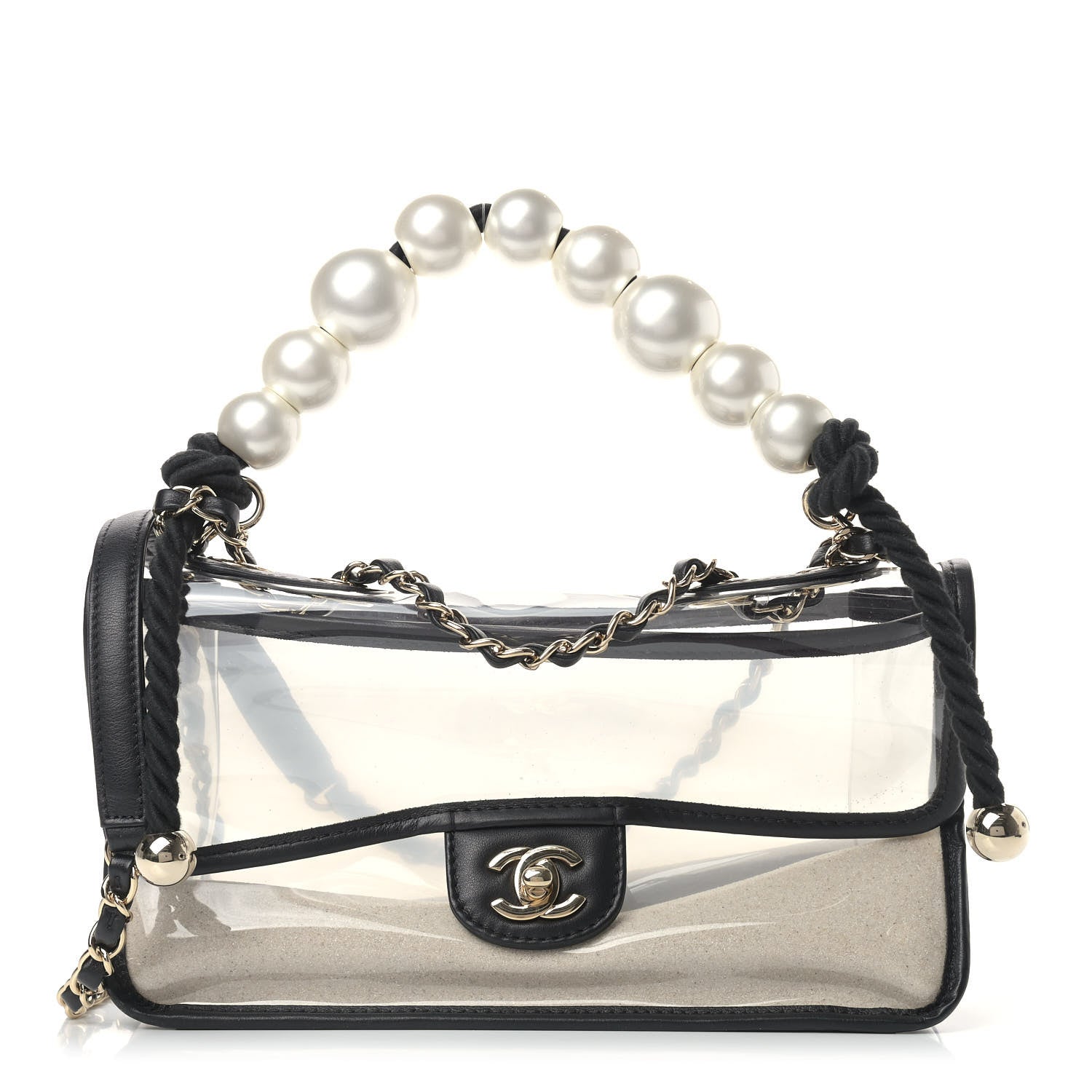 Chanel Lambskin PVC Sand By The Sea Flap With Pearl Strap Black 1 of 9