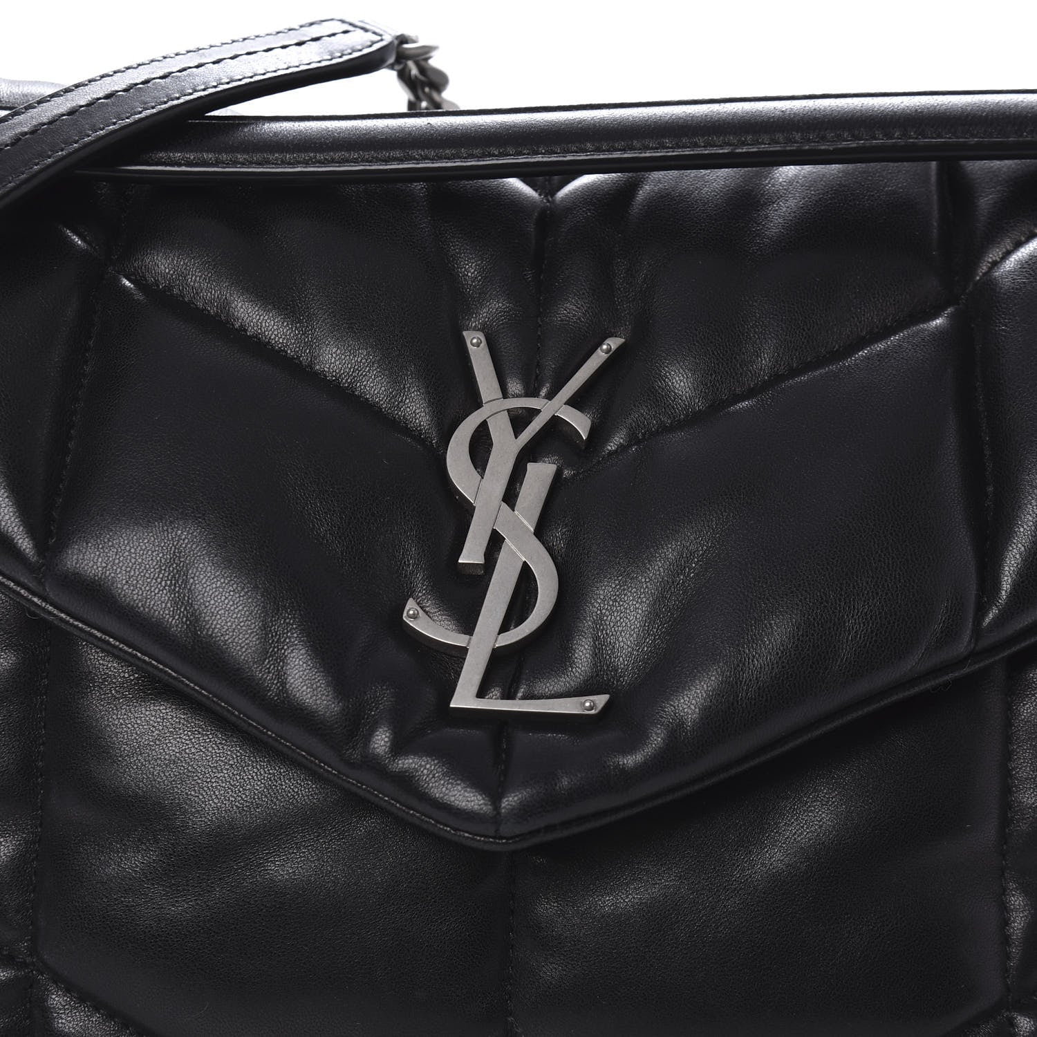 Saint Laurent Lambskin Quilted Medium Loulou Puffer Monogram Chain Satchel Black 9 of 9