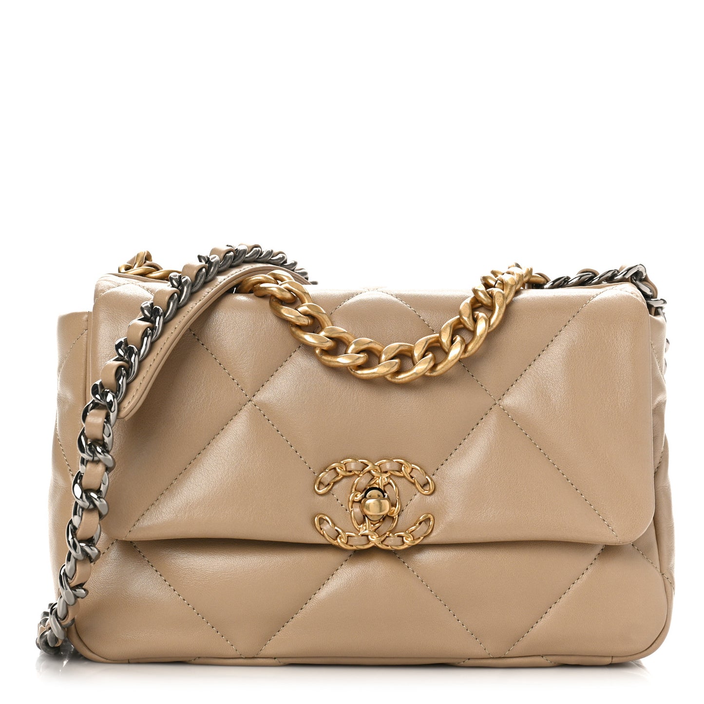 Lambskin Quilted Medium Chanel 19 Flap Dark Beige