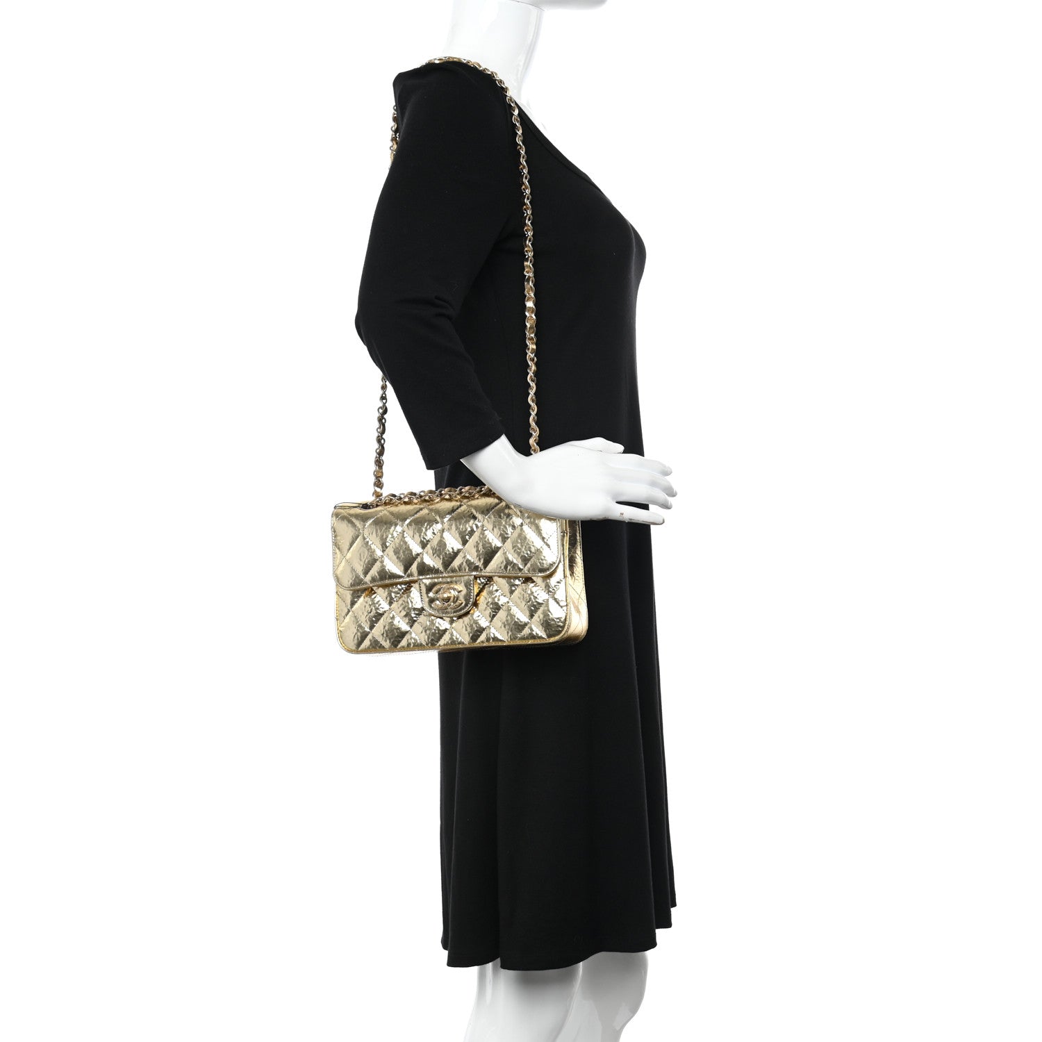 Chanel Hammered Metallic Calfskin Quilted Small Double Flap Gold 2 of 11