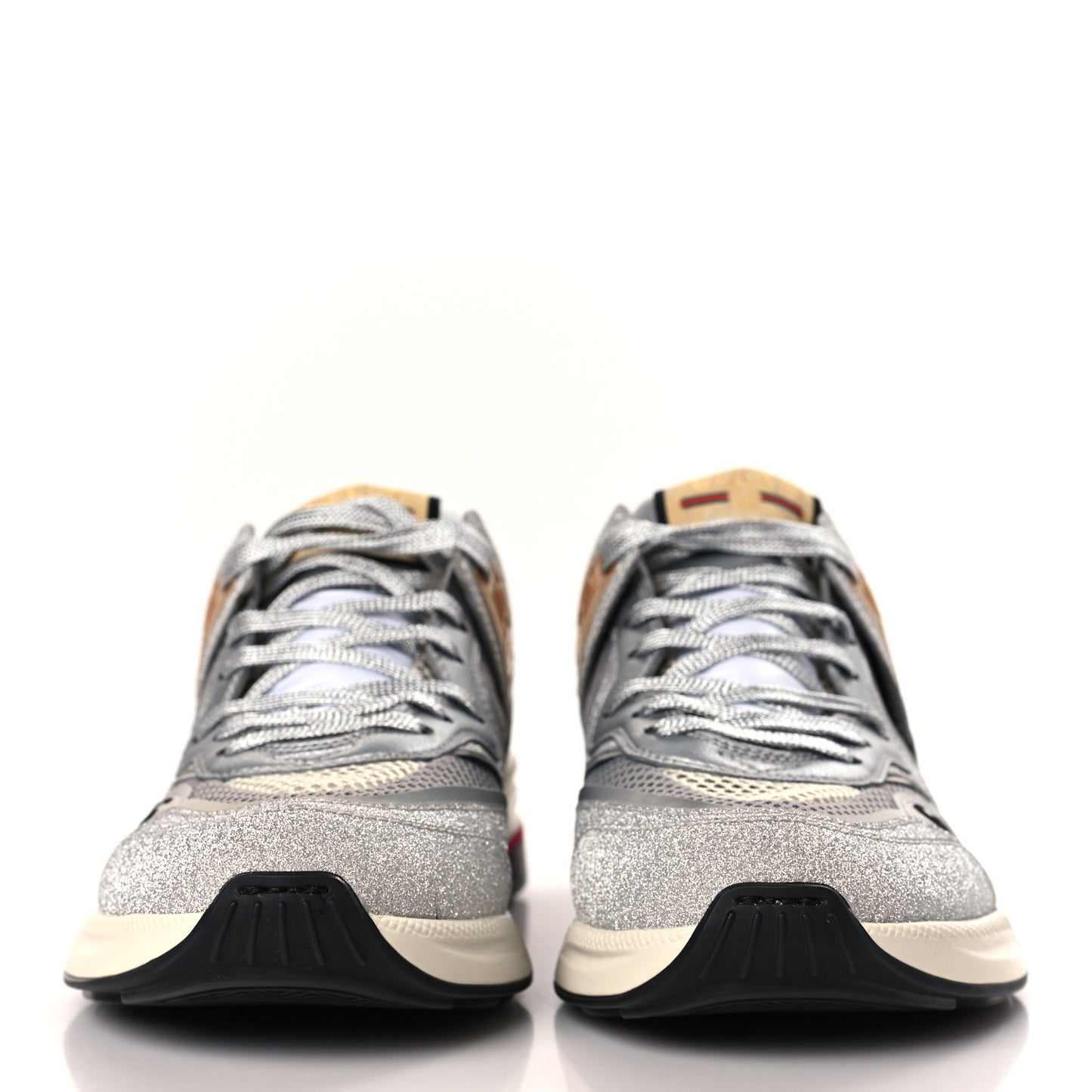 Metallic Calfskin Glitter Mesh Womens Ultrapace Sneakers 38 Silver Light Grey Mystic White