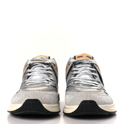 Gucci Metallic Calfskin Glitter Mesh Womens Ultrapace Sneakers 38 Silver Light Grey Mystic White 2 of 6