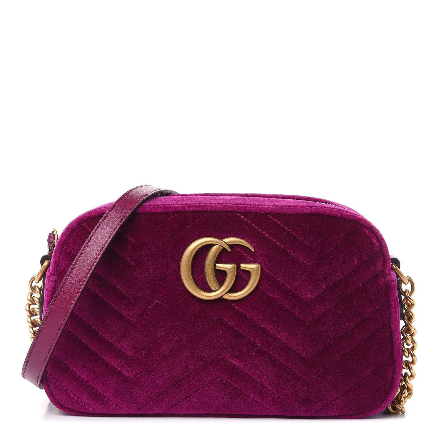 Gucci Velvet Matelasse Small GG Marmont Chain Shoulder Bag Fuchsia Violet Cyclamen 1 of 9