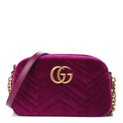 Gucci Velvet Matelasse Small GG Marmont Chain Shoulder Bag Fuchsia Violet Cyclamen 1 of 9