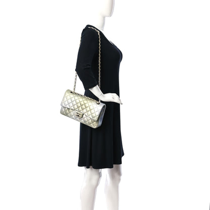 Chanel Metallic Goatskin Quilted Ombre Medium Double Flap Grey Green 2 of 11