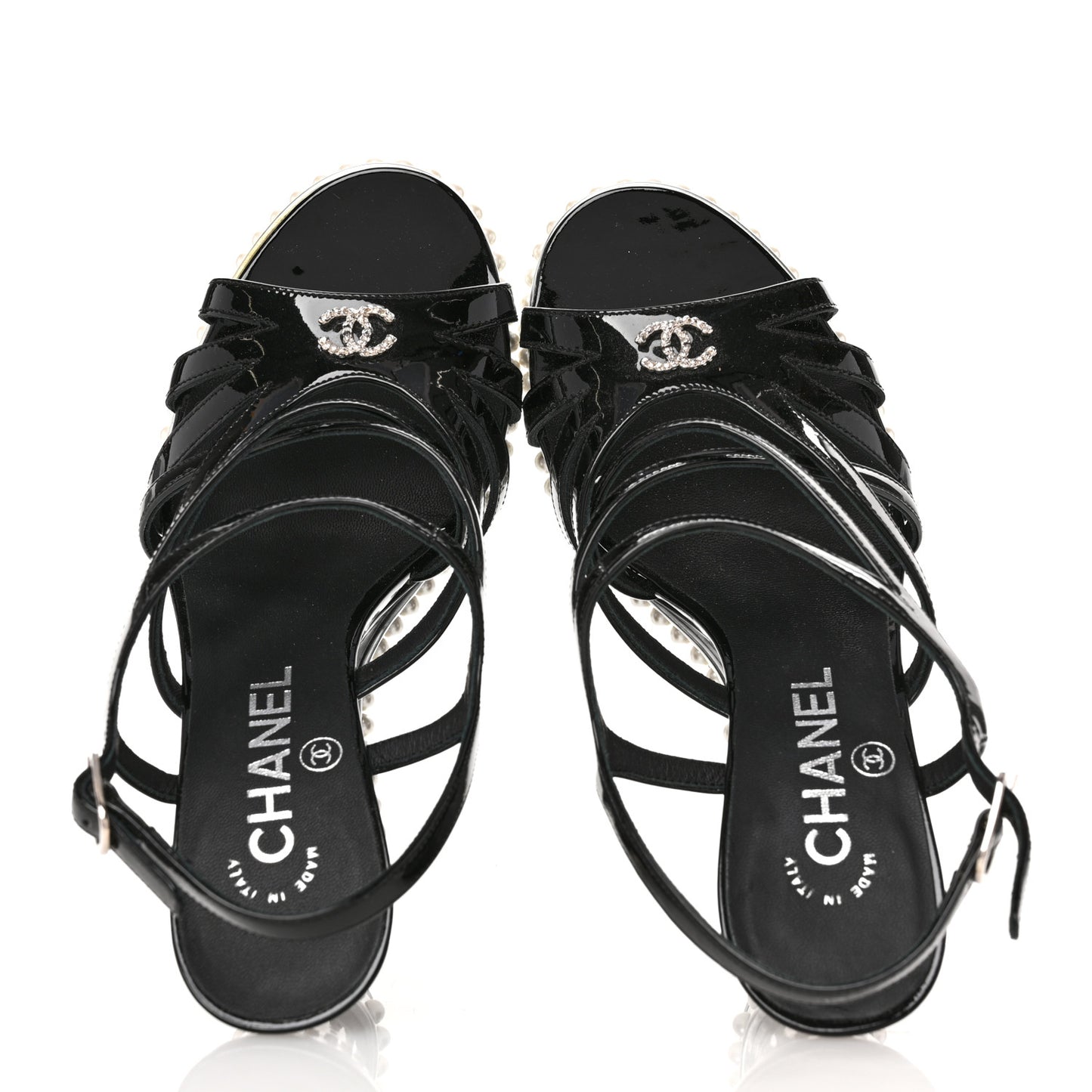 Patent Pearl CC Wedge Sandals 36.5 Black
