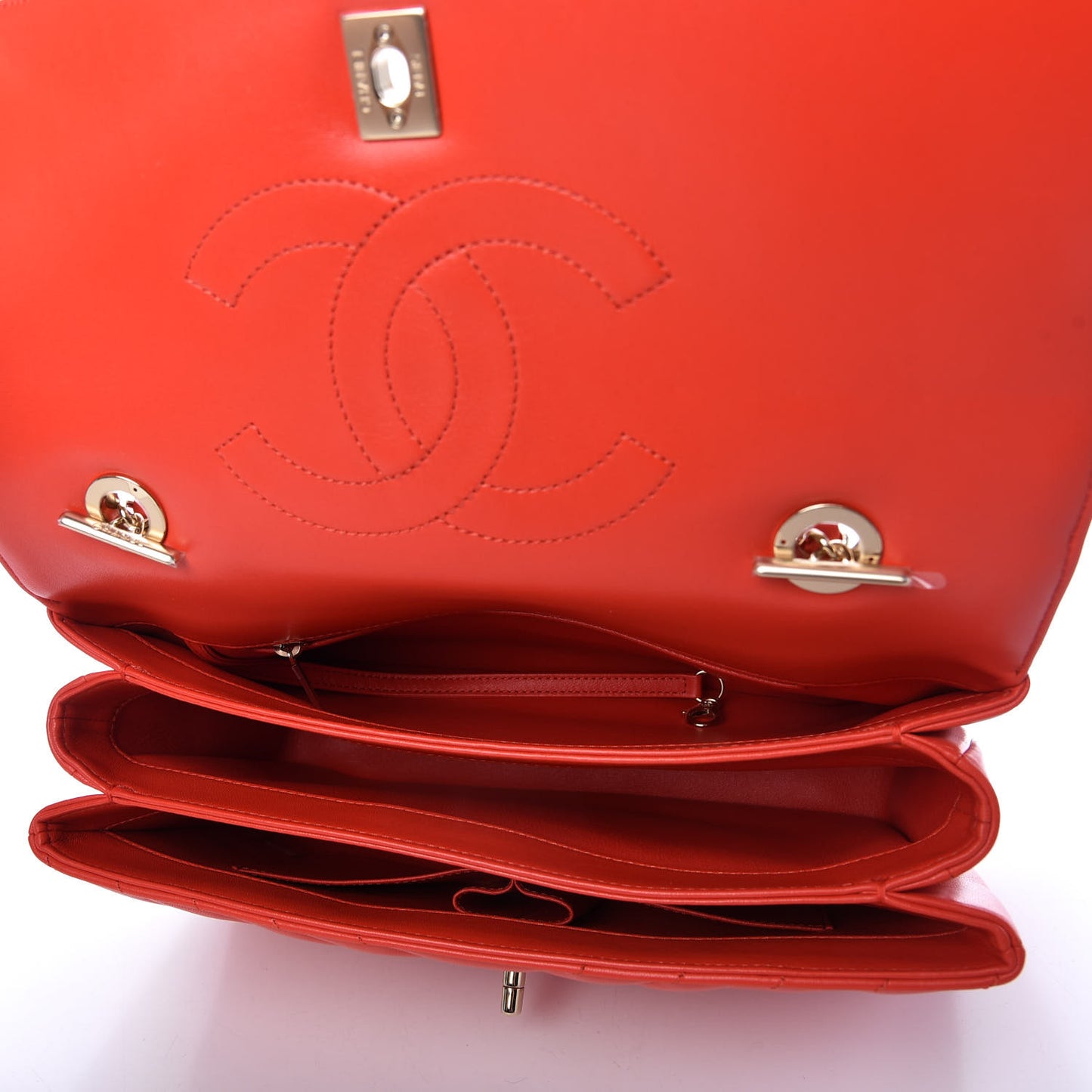 Lambskin Chevron Quilted Medium Trendy CC Dual Handle Flap Bag Red