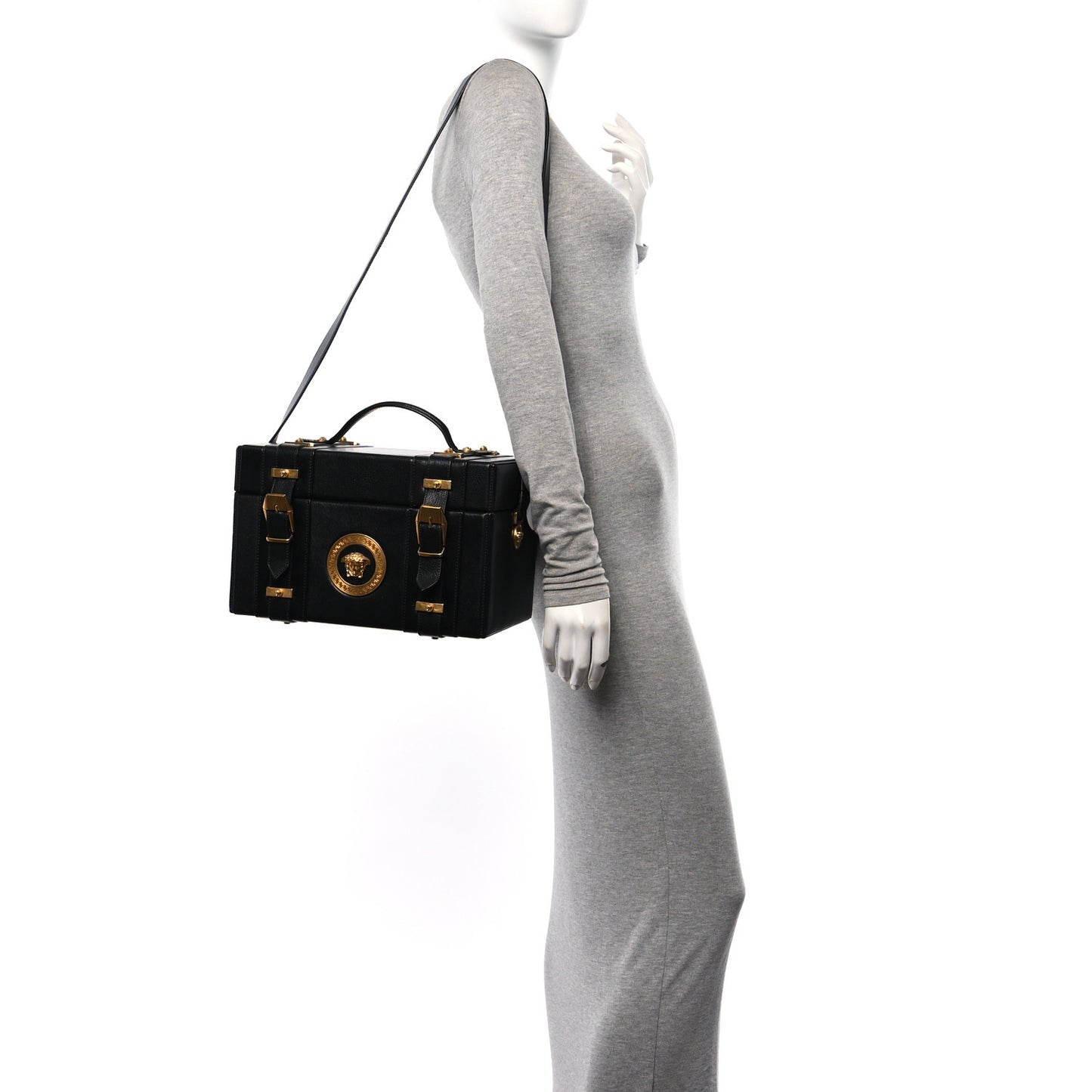 Calfskin Medusa Vanity Train Case Black