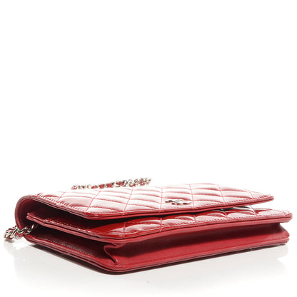 Chanel Patent Quilted Wallet On Chain WOC Red 4 of 8