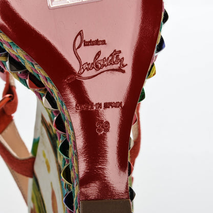 Christian Louboutin Lambskin Suede Cubana Cataclou 140 Wedge Sandals 39 Poppy 6 of 7