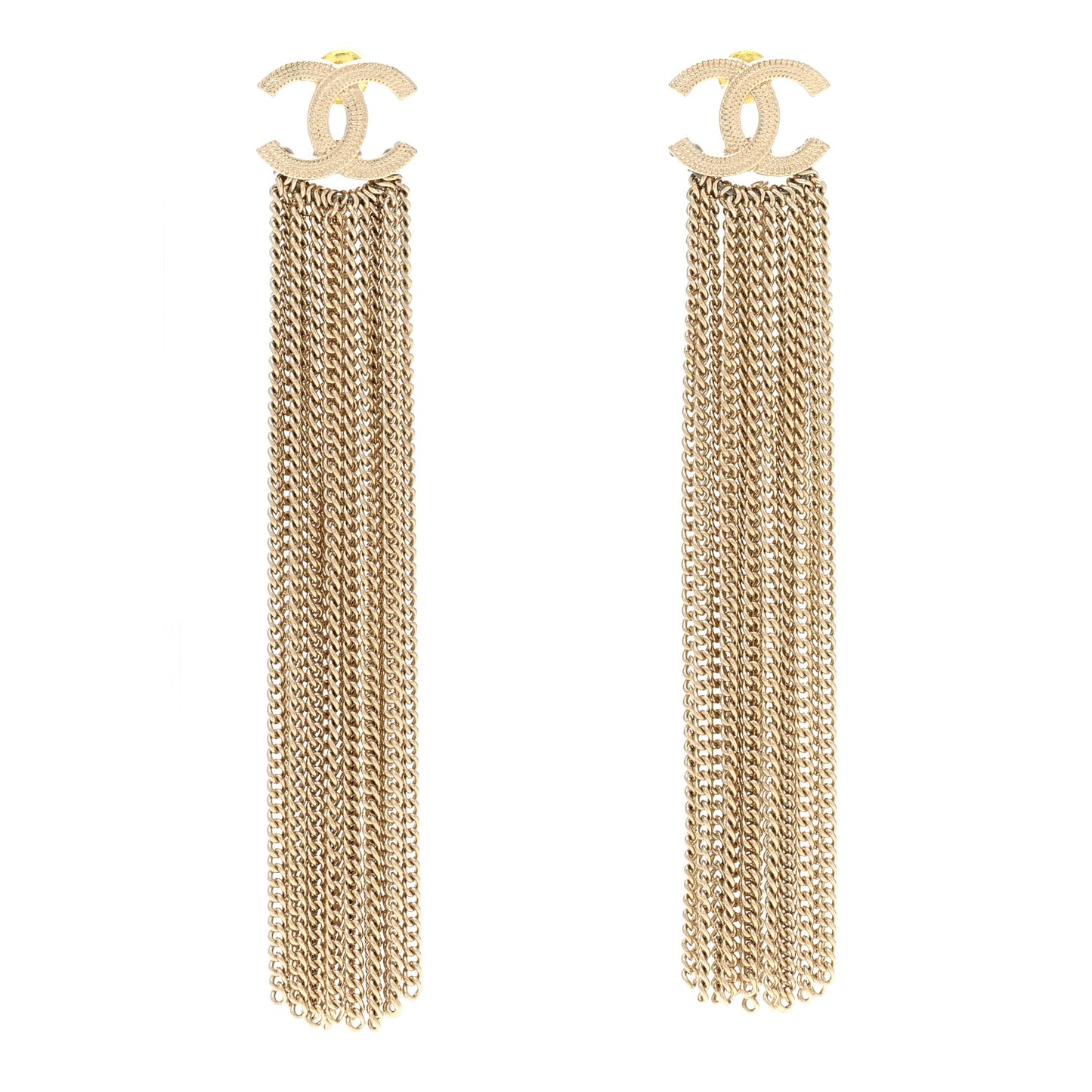 Metal CC Multi Strand Chain Drop Earrings Gold