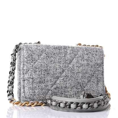 Chanel Wool Tweed Lambskin Quilted Chanel 19 Wallet On Chain WOC Grey 2 of 3
