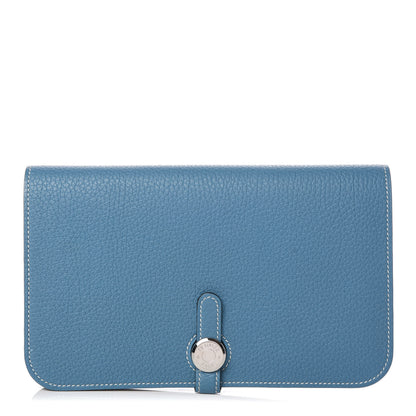 Hermes Taurillon Clemence Dogon Duo Wallet Blue Jean 1 of 9