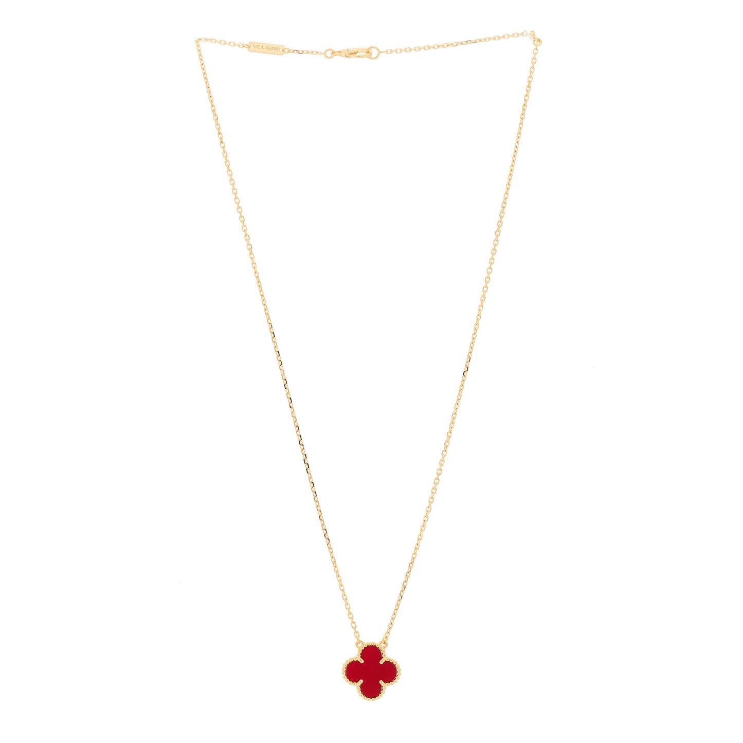 18K Yellow Gold Carnelian Vintage Alhambra Pendant Necklace