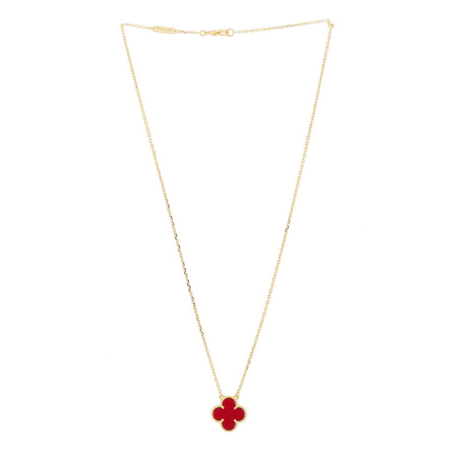 Van Cleef & Arpels 18K Yellow Gold Carnelian Vintage Alhambra Pendant Necklace 3 of 6