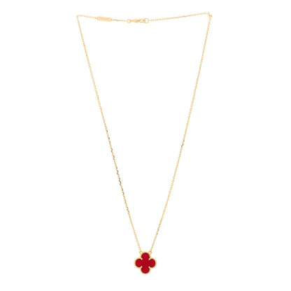 Van Cleef & Arpels 18K Yellow Gold Carnelian Vintage Alhambra Pendant Necklace 3 of 6