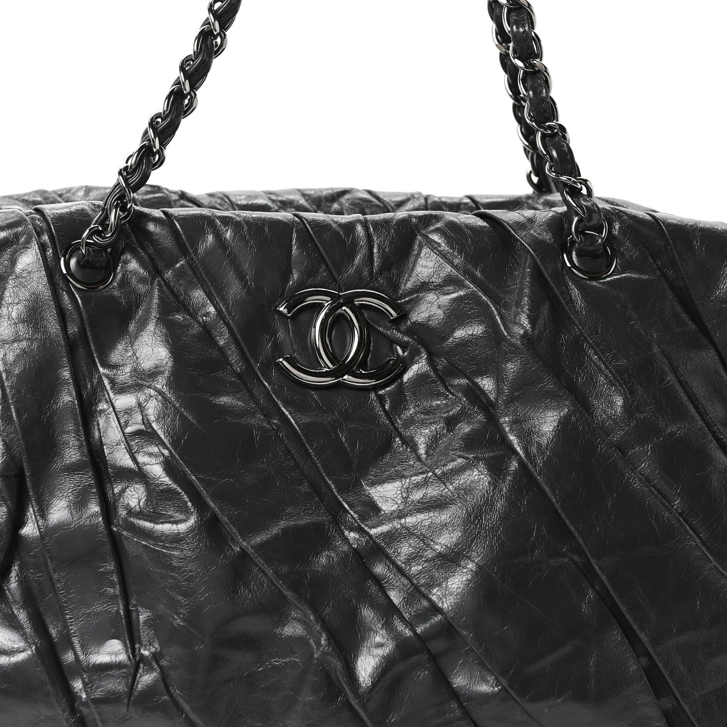 Glazed Calfskin Twisted Bowling Bag Grey