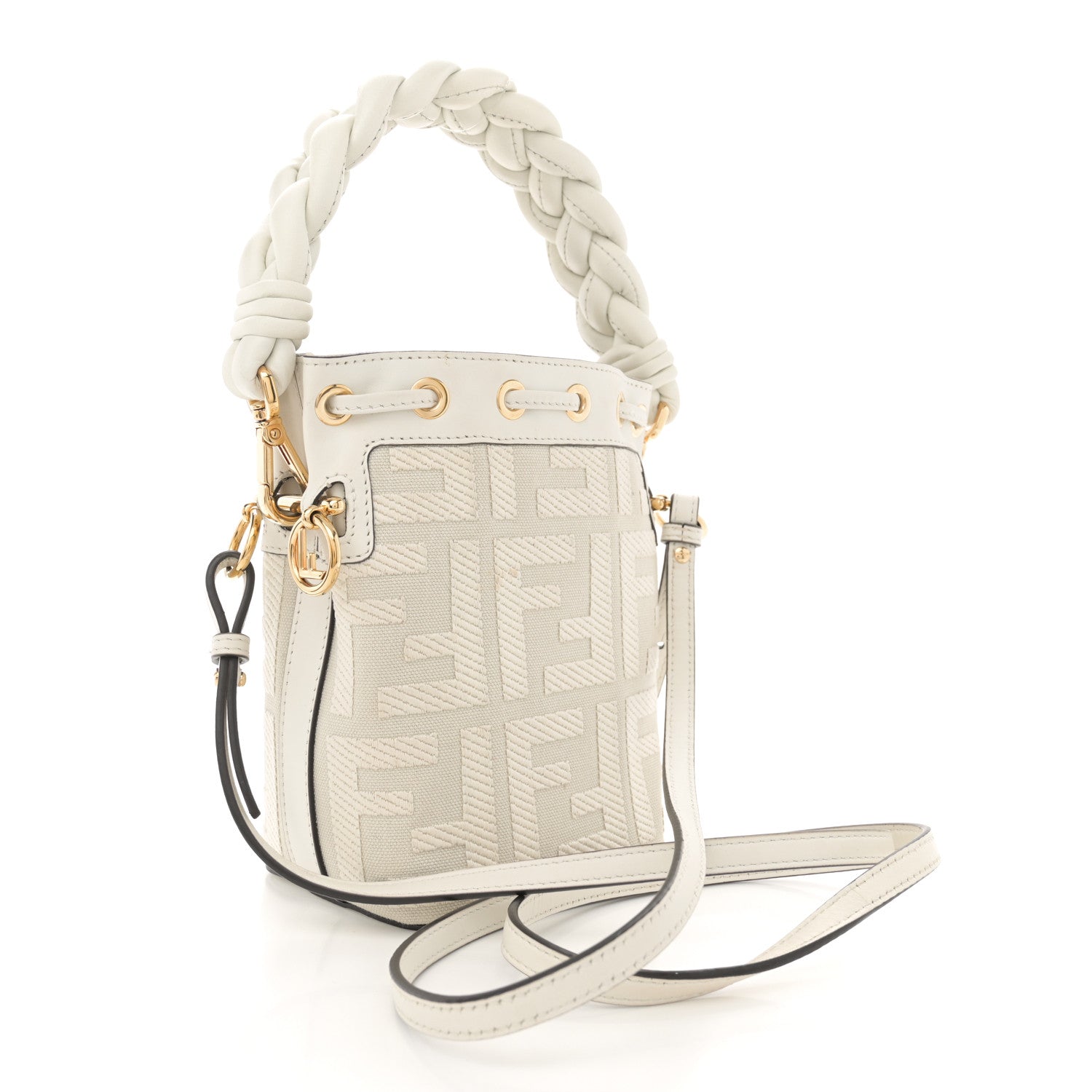 Fendi Canvas Nappa F is Fendi FF Embroidered Mini Mon Tresor Bucket Bag White Ice 3 of 13