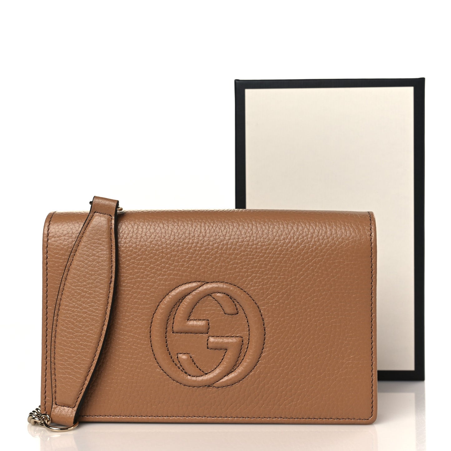 Pebbled Calfskin Soho Wallet on Chain Camelia