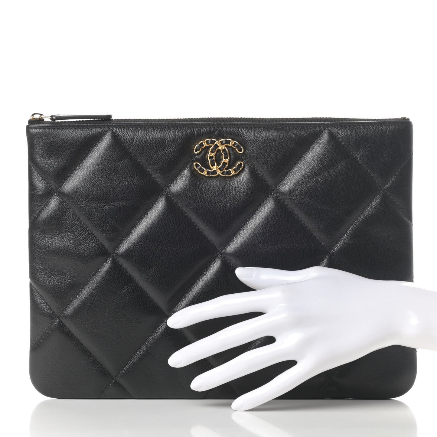 Goatskin Quilted Large Chanel 19 Cosmetic Case Black