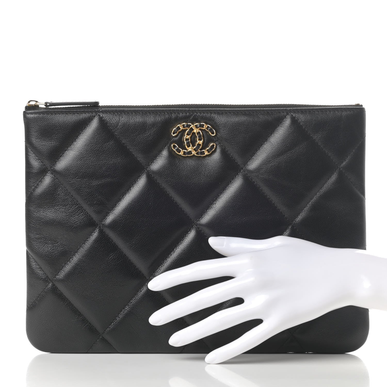 Chanel Goatskin Quilted Large Chanel 19 Cosmetic Case Black 2 of 8