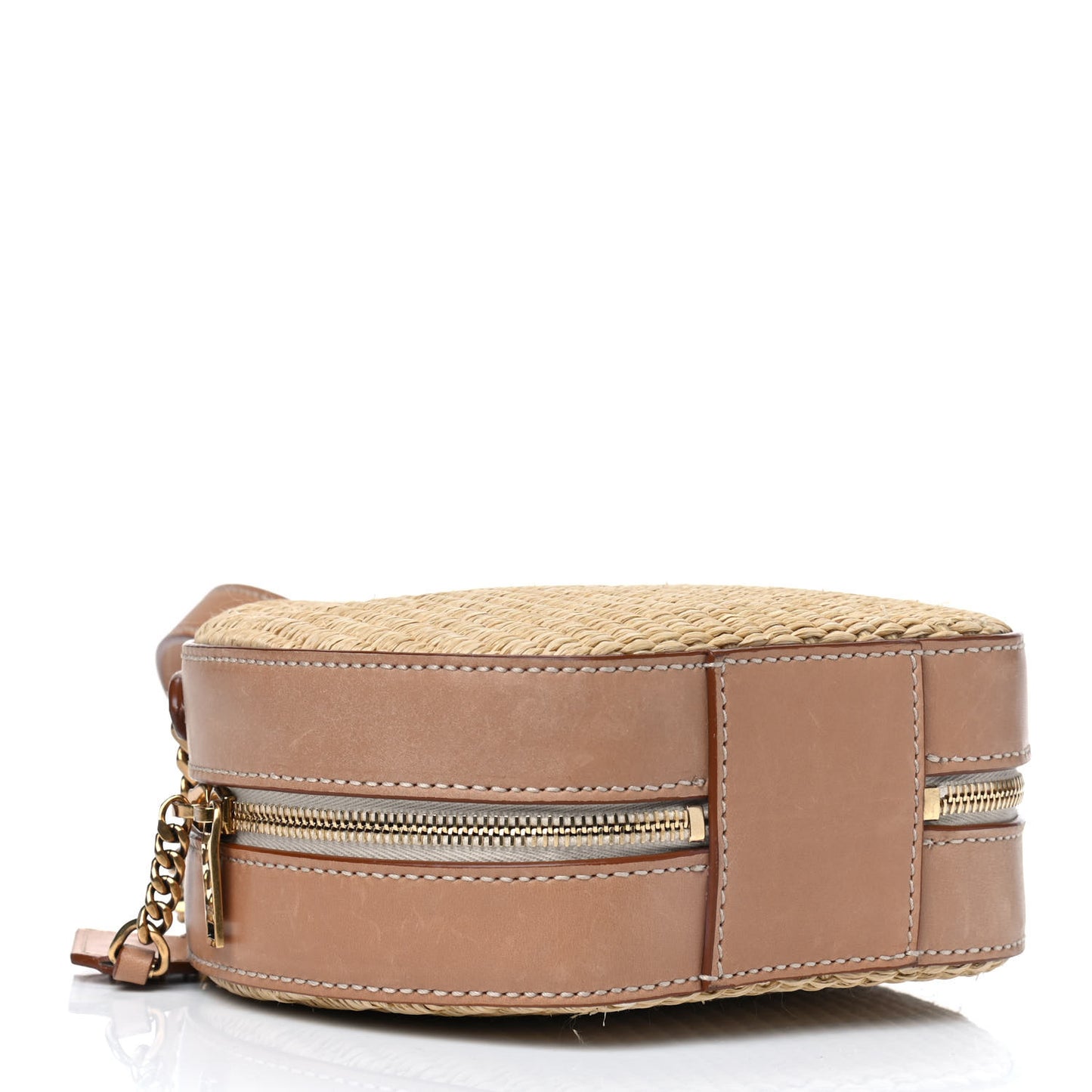 Raffia Calfskin Small Mica Bag Natural Brown Gold