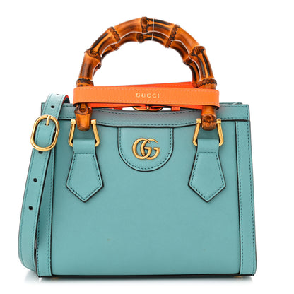 Gucci Wonka Grain Calfskin Mini Diana Tote Bag Dusty Azure Orange Fluo 1 of 10