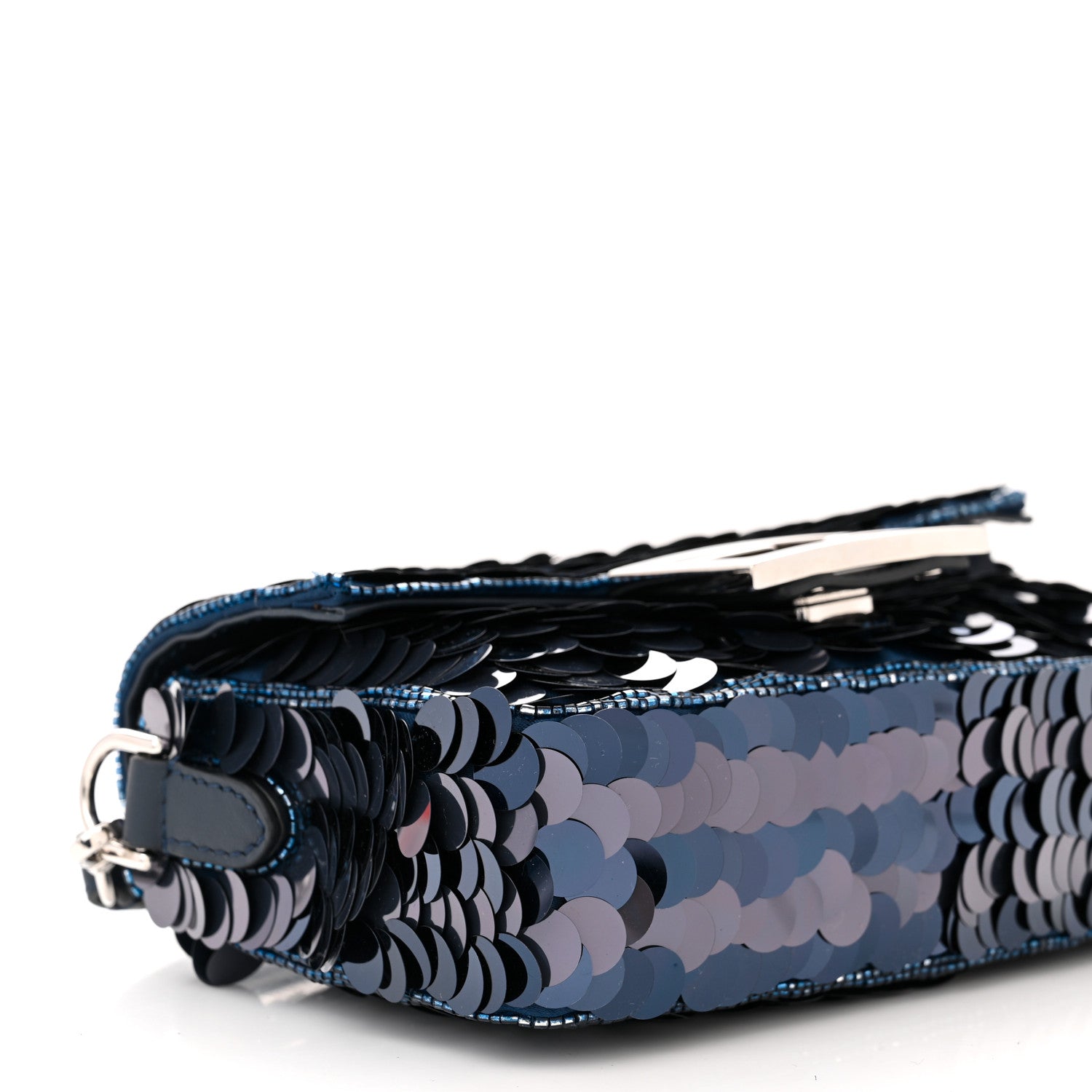 Fendi Sequin Paillettes Vitello Grace Striped Mini Baguette Dark Blue Lunai 9 of 11