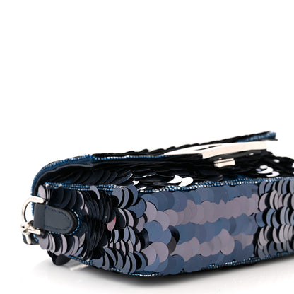 Fendi Sequin Paillettes Vitello Grace Striped Mini Baguette Dark Blue Lunai 9 of 11