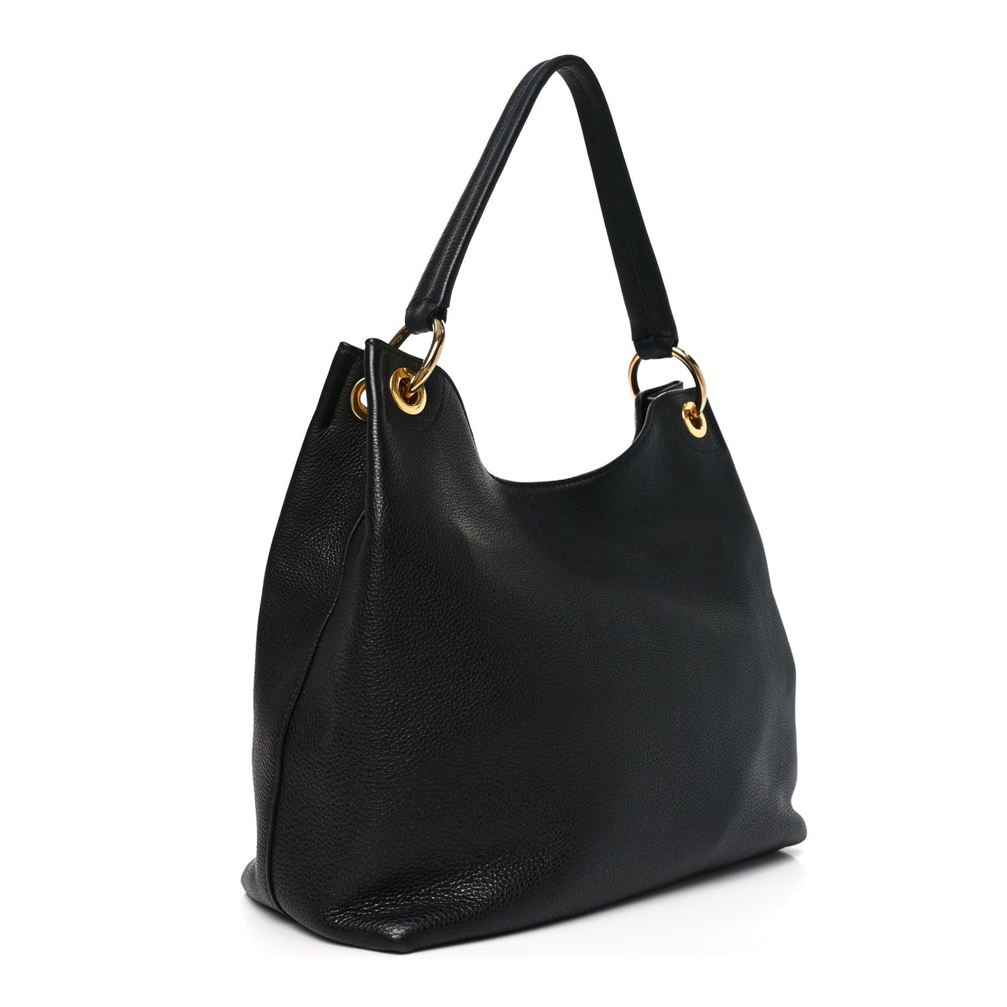 Vitello Phenix Embossed Logo Hobo Black