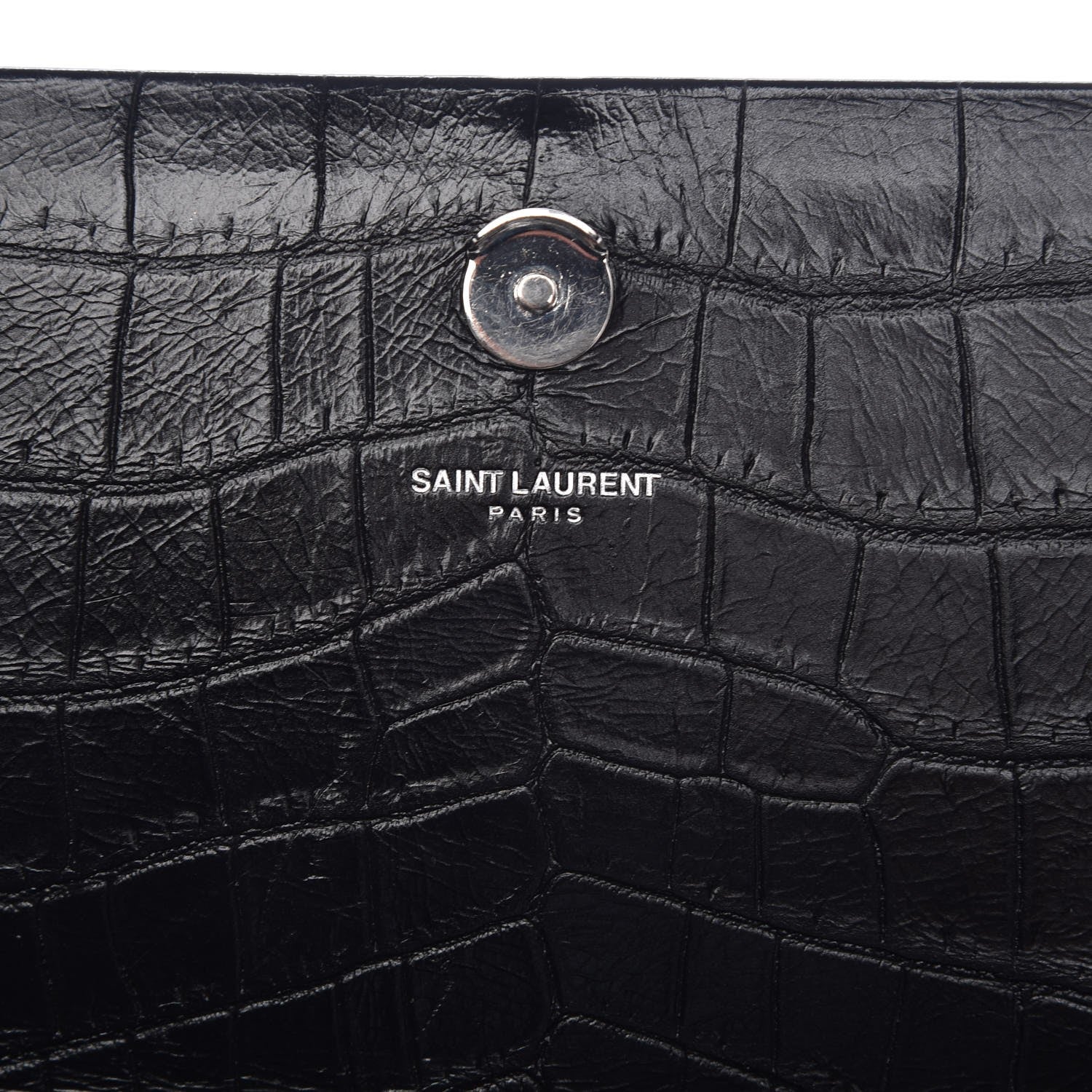 Saint Laurent Calfskin Crocodile Embossed Medium Classic Monogram Kate Tassel Satchel Black 7 of 8