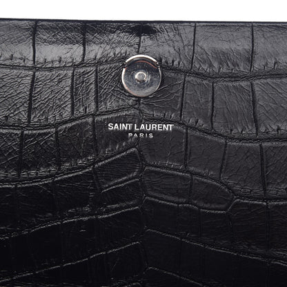 Saint Laurent Calfskin Crocodile Embossed Medium Classic Monogram Kate Tassel Satchel Black 7 of 8