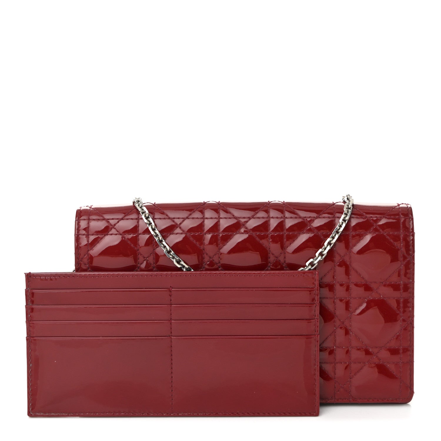 Christian Dior Patent Cannage Lady Dior Chain Wallet Rouge Ceris 3 of 12