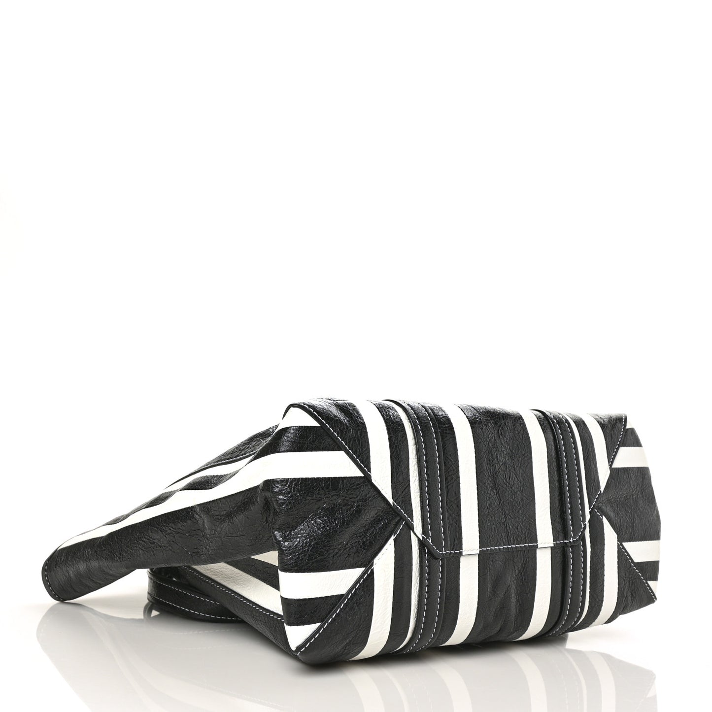 Agneau Arena Striped Patchwork Large Barbes East West Shopper Black White
