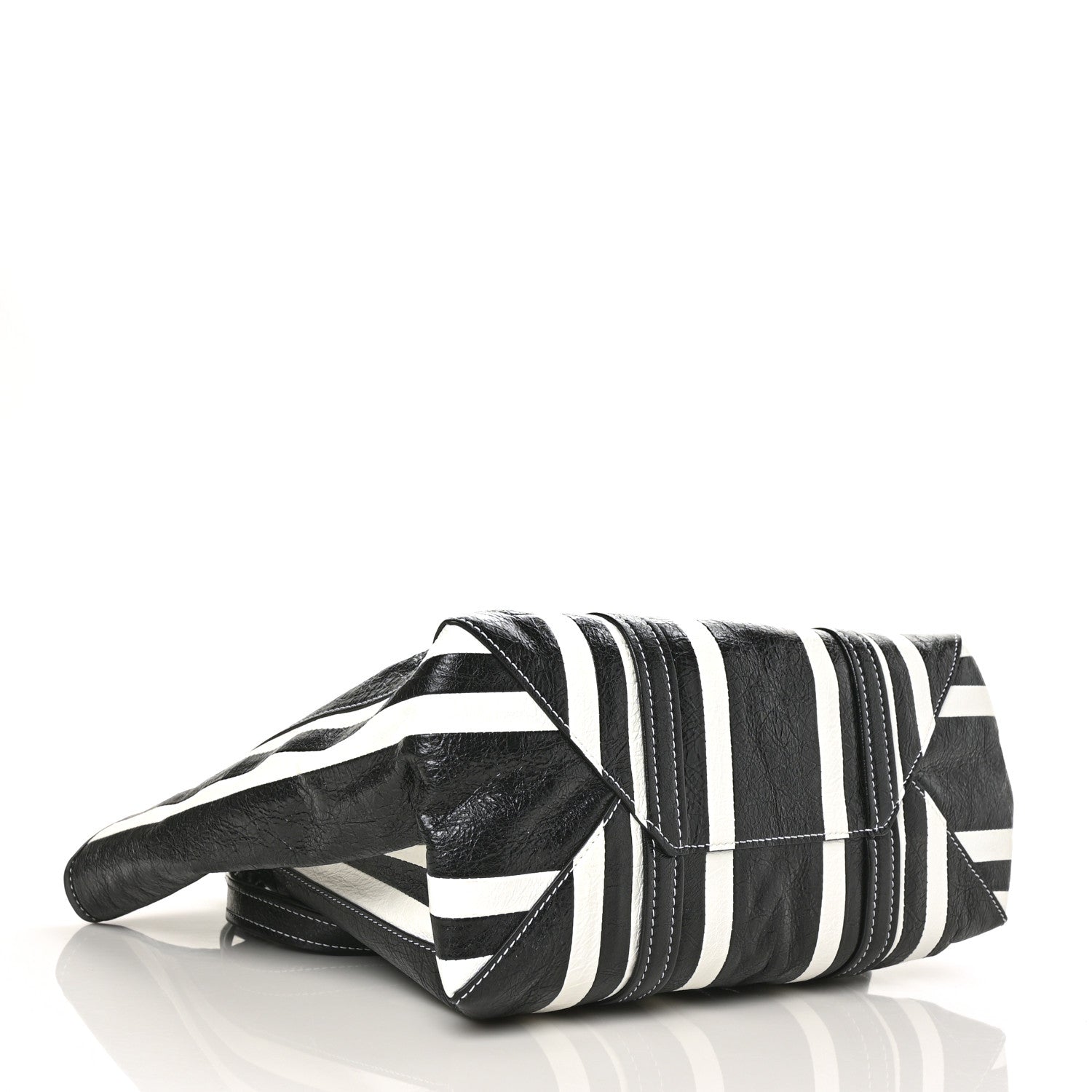 Balenciaga Agneau Arena Striped Patchwork Large Barbes East West Shopper Black White 3 of 5
