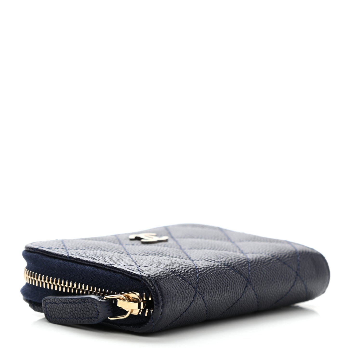 Metallic Caviar Quilted Zip Coin Purse Dark Blue