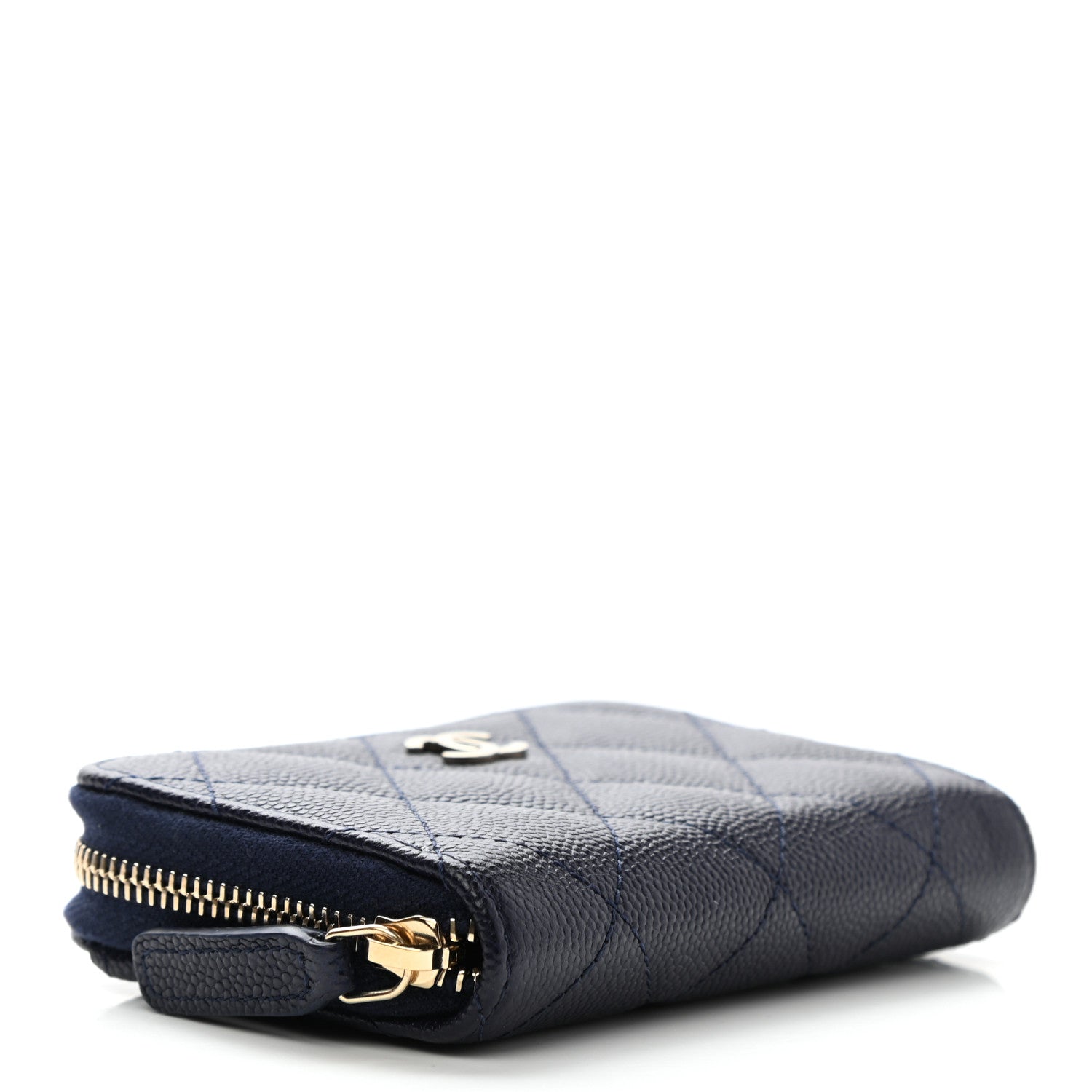 Chanel Metallic Caviar Quilted Zip Coin Purse Dark Blue 4 of 8