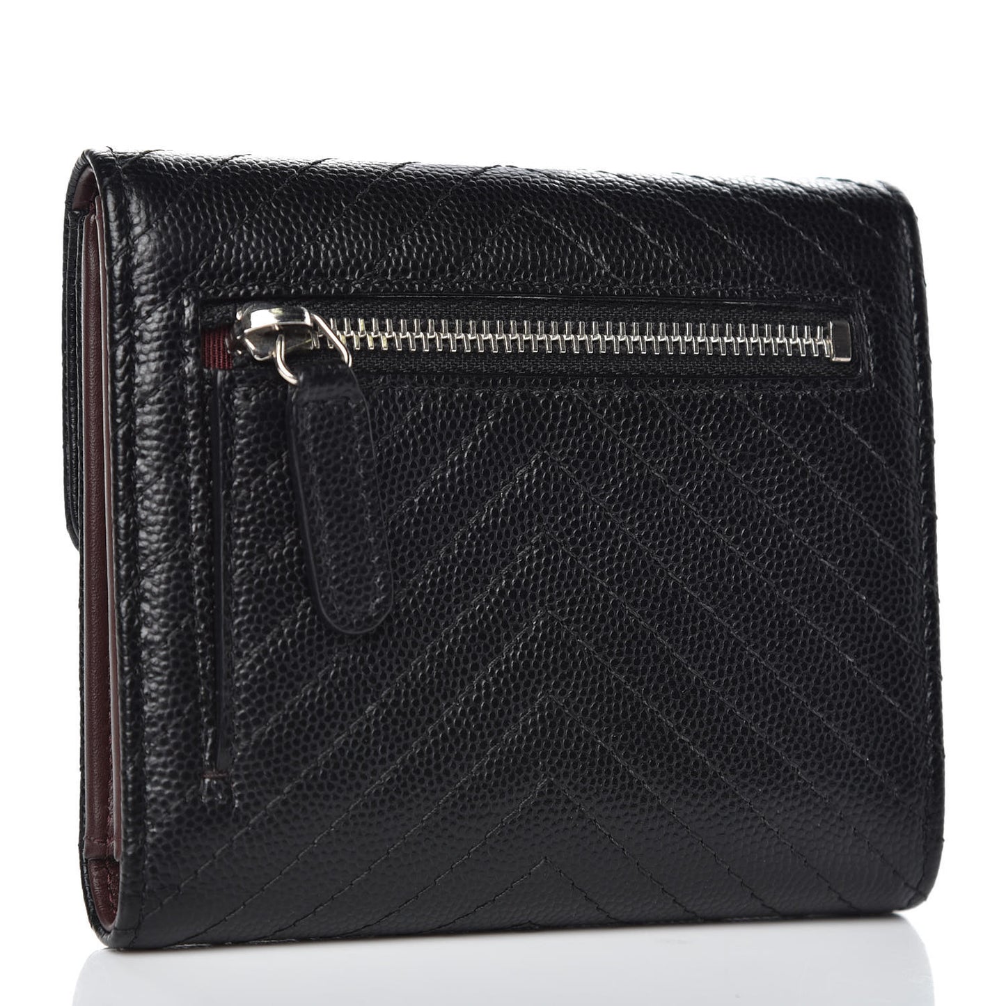 Caviar Chevron Quilted Compact Flap Wallet Black