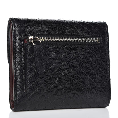 Chanel Caviar Chevron Quilted Compact Flap Wallet Black 3 of 9