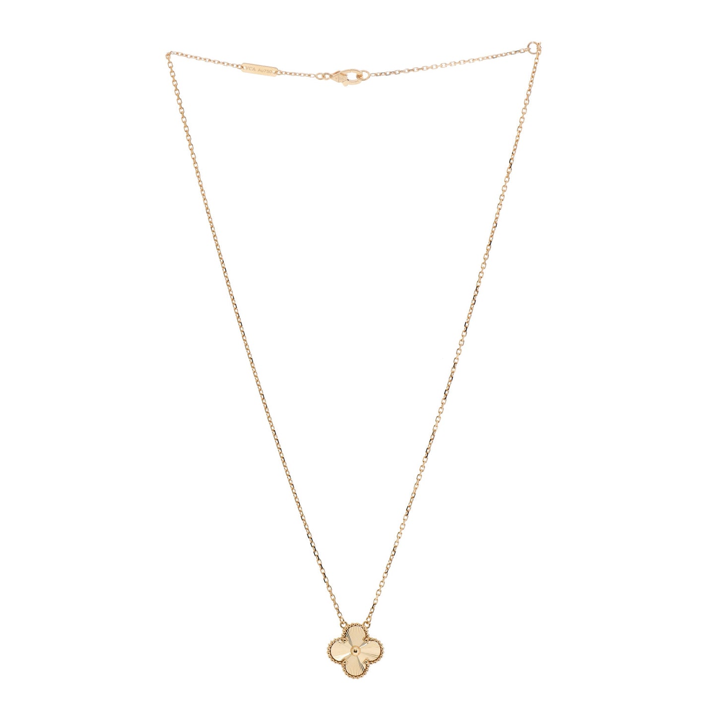 18K Yellow Gold Guilloche Vintage Alhambra Pendant Necklace