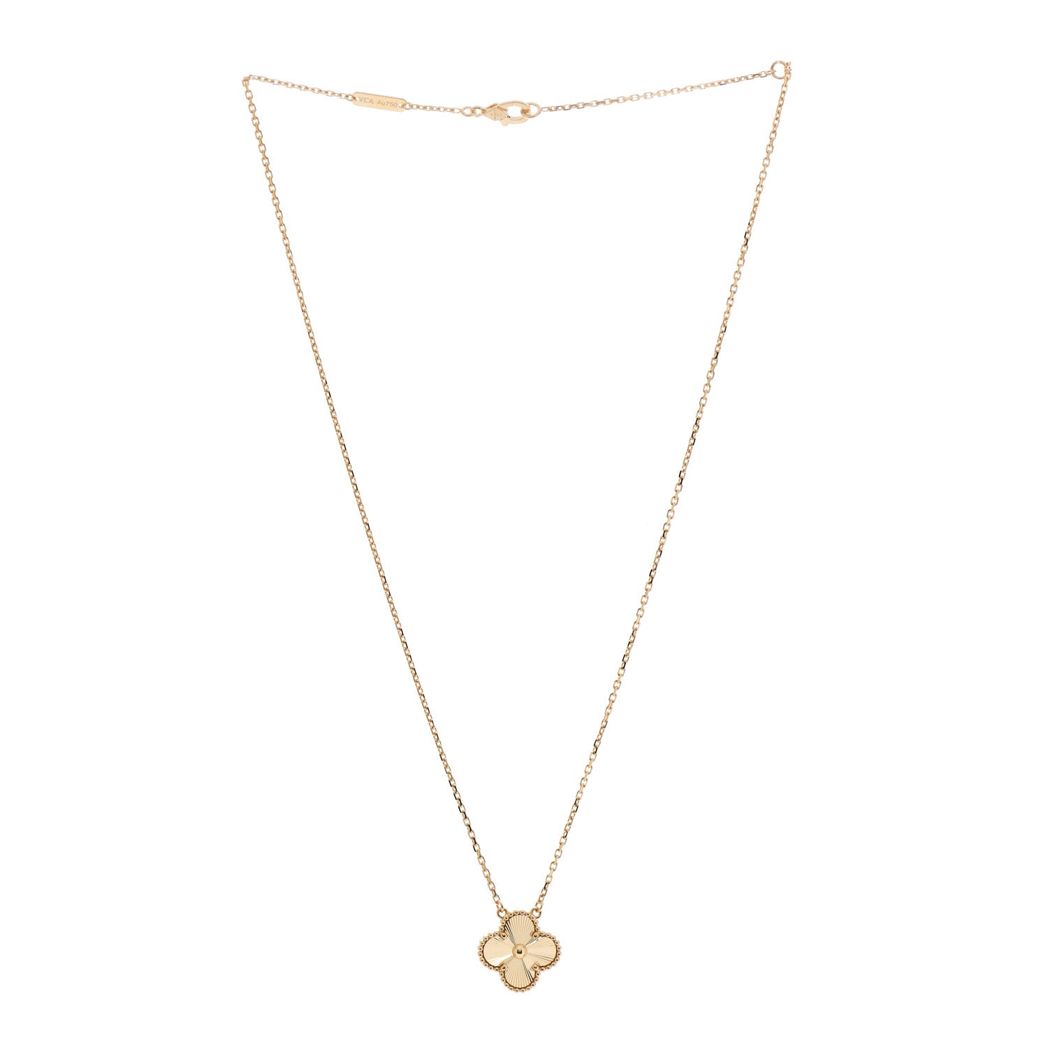 Van Cleef & Arpels 18K Yellow Gold Guilloche Vintage Alhambra Pendant Necklace 3 of 7