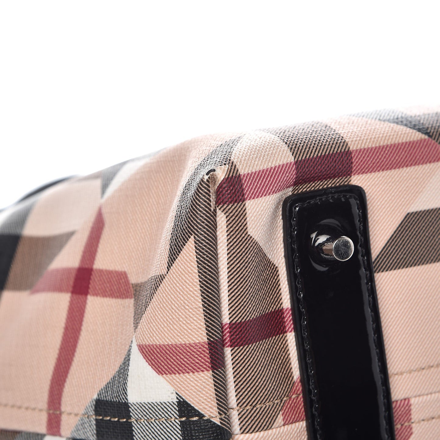 Patent Trim Patchwork Check Small Tote Black