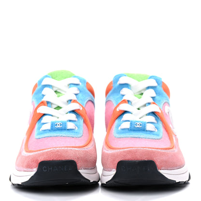 Chanel Fabric Calfskin Suede CC Womens Sneakers 38 White Multicolor 2 of 8