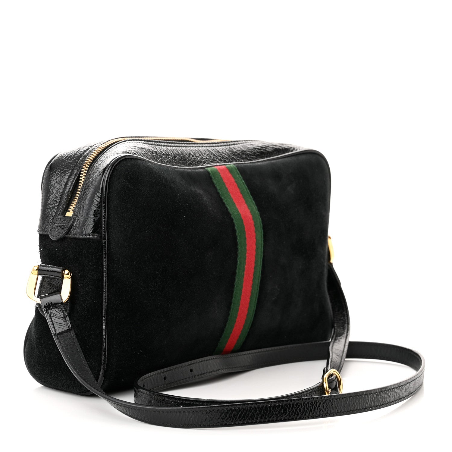 Gucci Suede Patent Web Small Ophidia Shoulder Bag Black 3 of 16