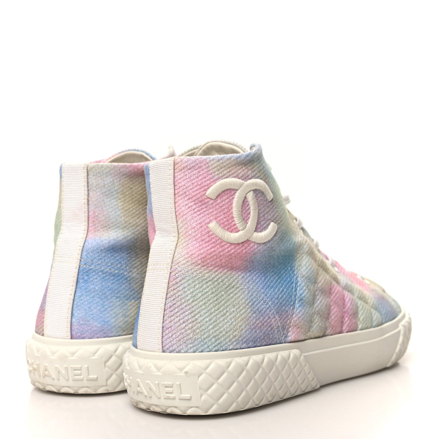 Printed Fabric Quilted High Top Sneakers 39 Green Pink Blue White