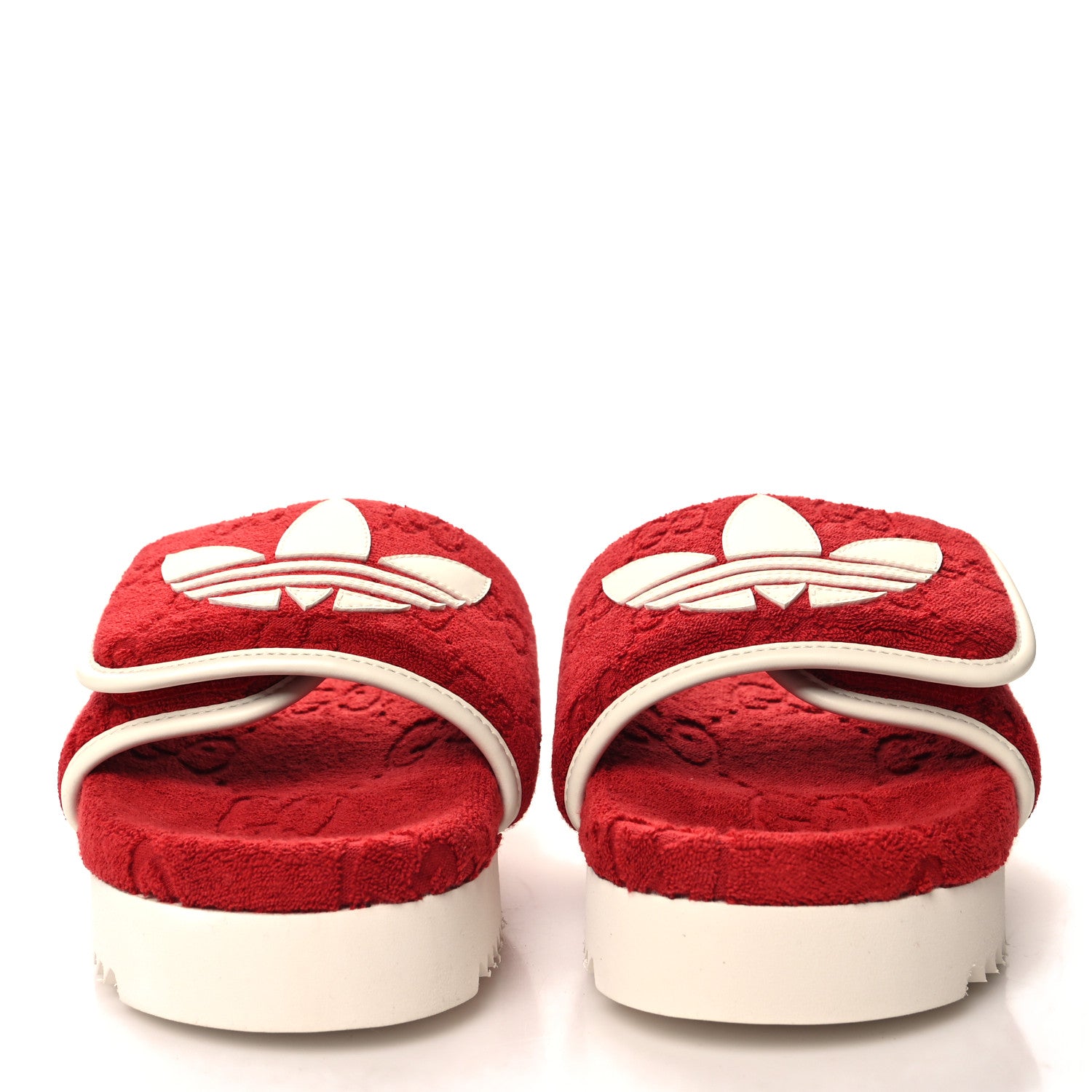 Gucci X ADIDAS Terry Cloth GG Monogram Womens Platform Sandals 37 Maple Red Off White 2 of 7